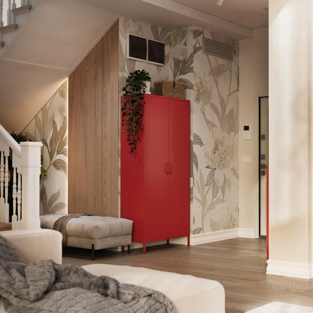 Gardróbszekrény FLAVIO, 800 x 1850 x 450 mm, Modern: piros