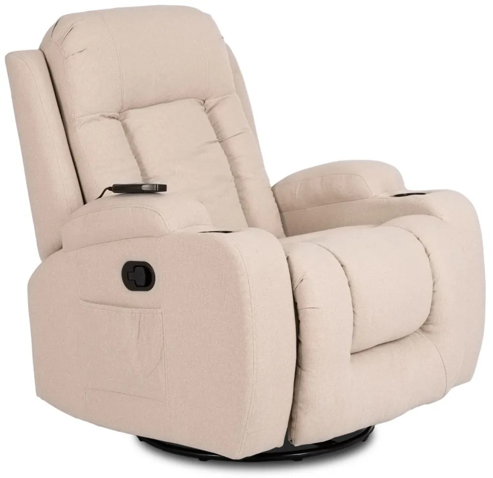 Elektromosan Vezérelhető Masszázsfunkciós Relaxfotel Bézs Szövet Kárpittal. BOX 2