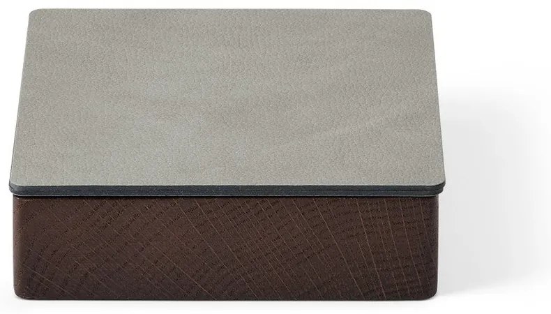 Világosszürke-barna fedeles-dekoratív fa-öko bőr tárolódoboz 11x11x3,5 cm Square Nupo – LIND DNA