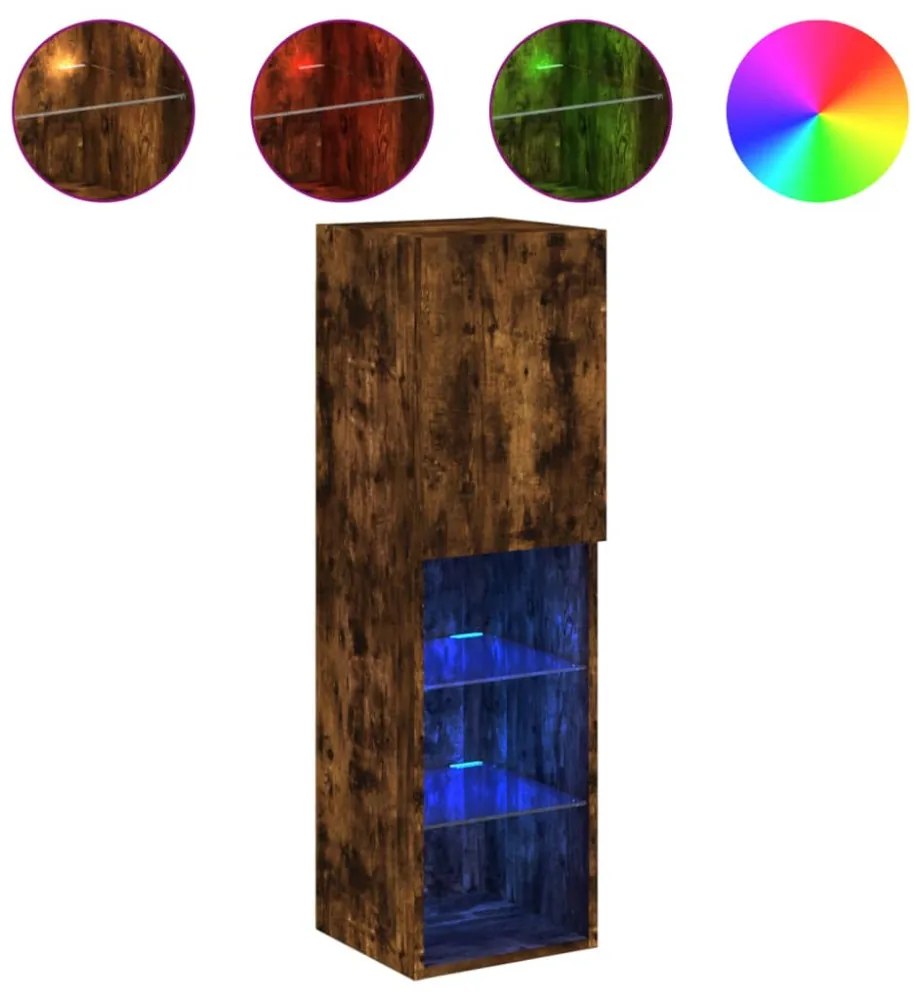 2 db füstös tölgy színű TV-szekrény LED-ekkel 30,5x30x102 cm