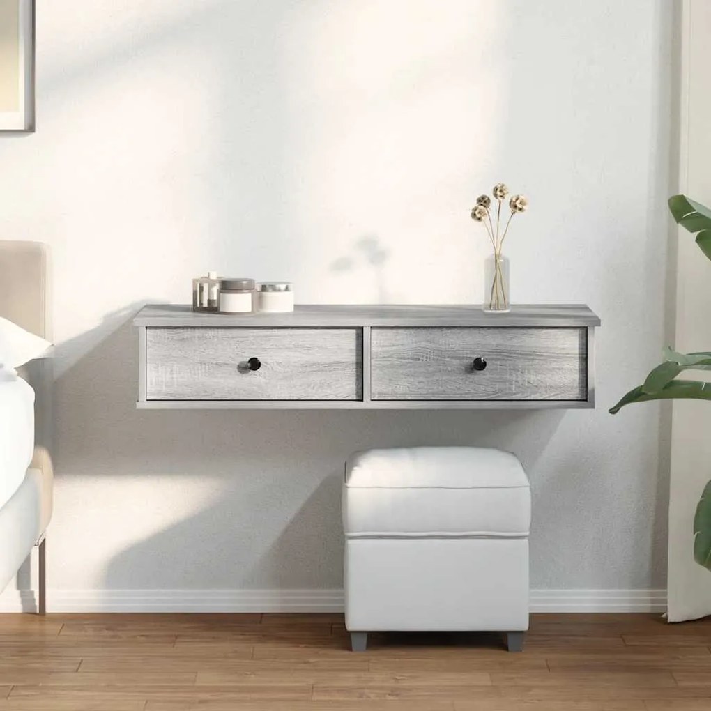 szürke sonoma szerelt fa falipolc fiókokkal 100 x 37,5 x 19 cm