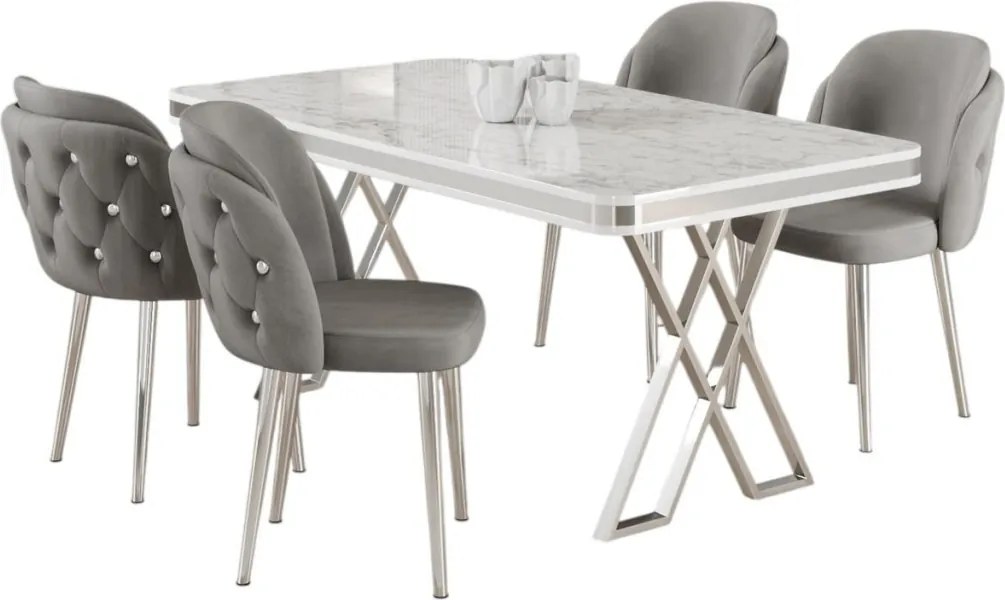 Rigel étkezőgarnitúra, fehér-króm, 130 cm – TR240CHR2232