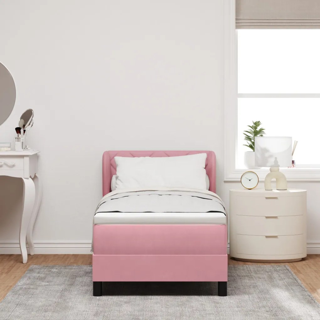 Boxspring Ágy Ágyneművel Rózsaszín 80x200 cm Velvet