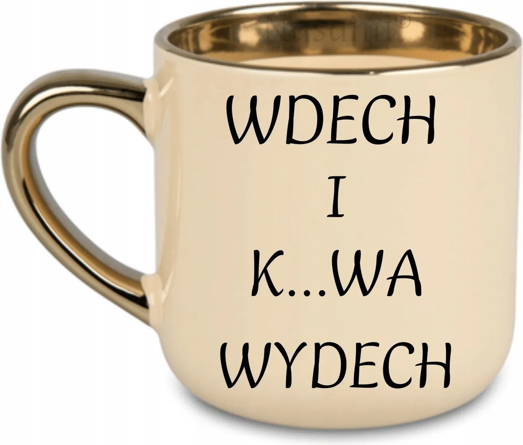 Elegáns bögre „Belégzés és k...kilégzés” arany rant és fül 400 Krémszínű