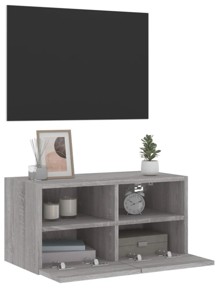 szürke sonoma színű szerelt fa fali TV-szekrény 60 x 30 x 30 cm