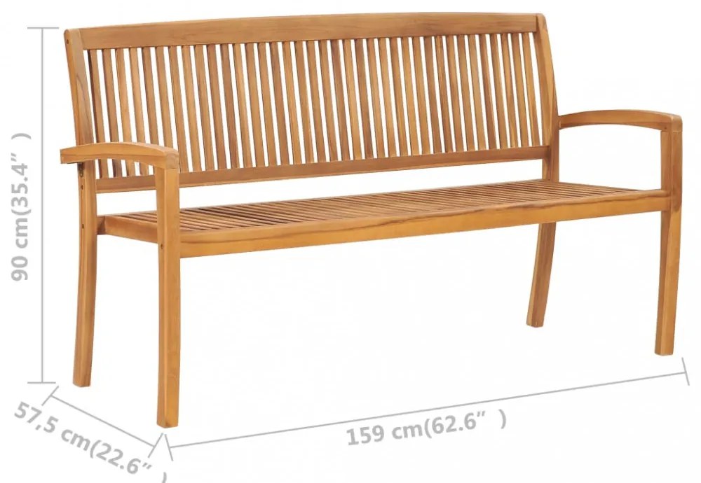 3 személyes rakásolható tömör tíkfa kerti pad 159 cm