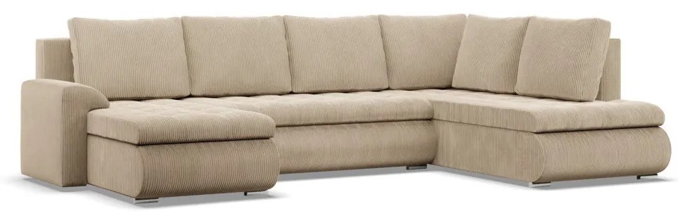 Tokio U sarokkanapé, 3 ágyneműtartóval, kordbársony, jobboldali, bézs