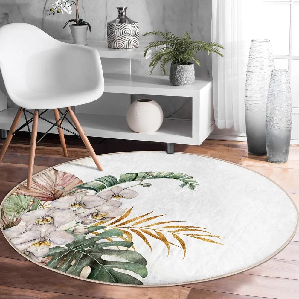 Krémszínű mosható-robotporszívóval tisztítható kerek szőnyeg ø 100 cm Comfort – Mila Home