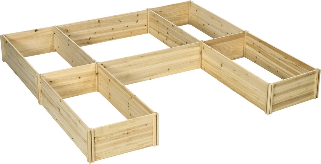 Outsunny Fa magaságyás moduláris kerti ágyás szett 5 db kültéri növényláda állítható forma U L T zöldség fűszernövény virág termesztéshez alj nélküli