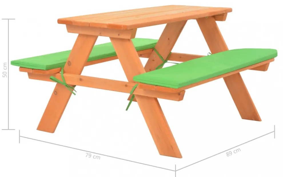 tömör fenyőfa gyerek piknikasztal paddal 89 x 79 x 50 cm