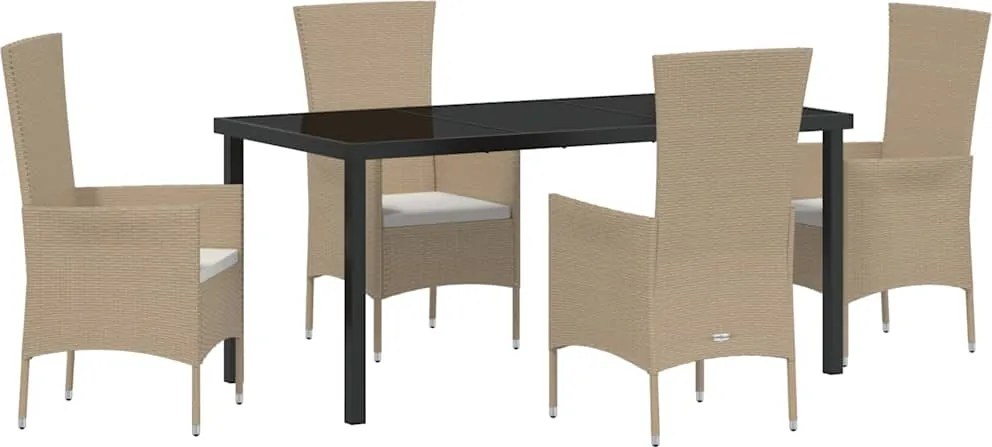 vidaXL Kert étkező szett párnával 5 pcs Bézs polirattan