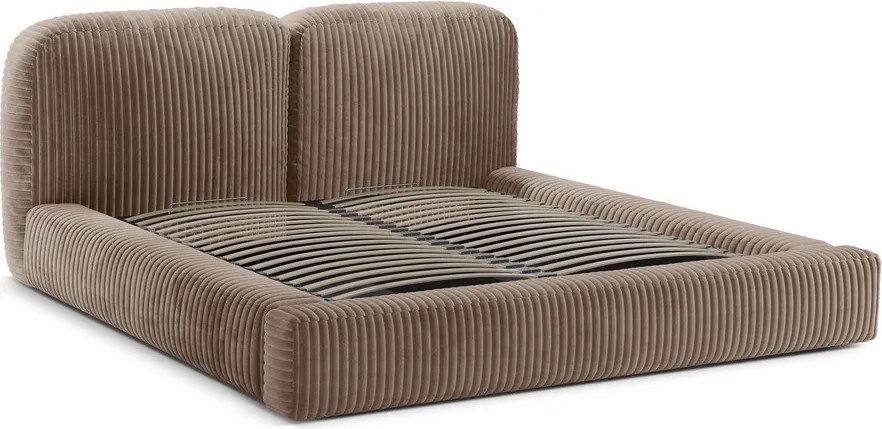 Barna kárpitozott ágyneműtartós franciaágy ágyráccsal 200x200 cm Martina – Micadoni