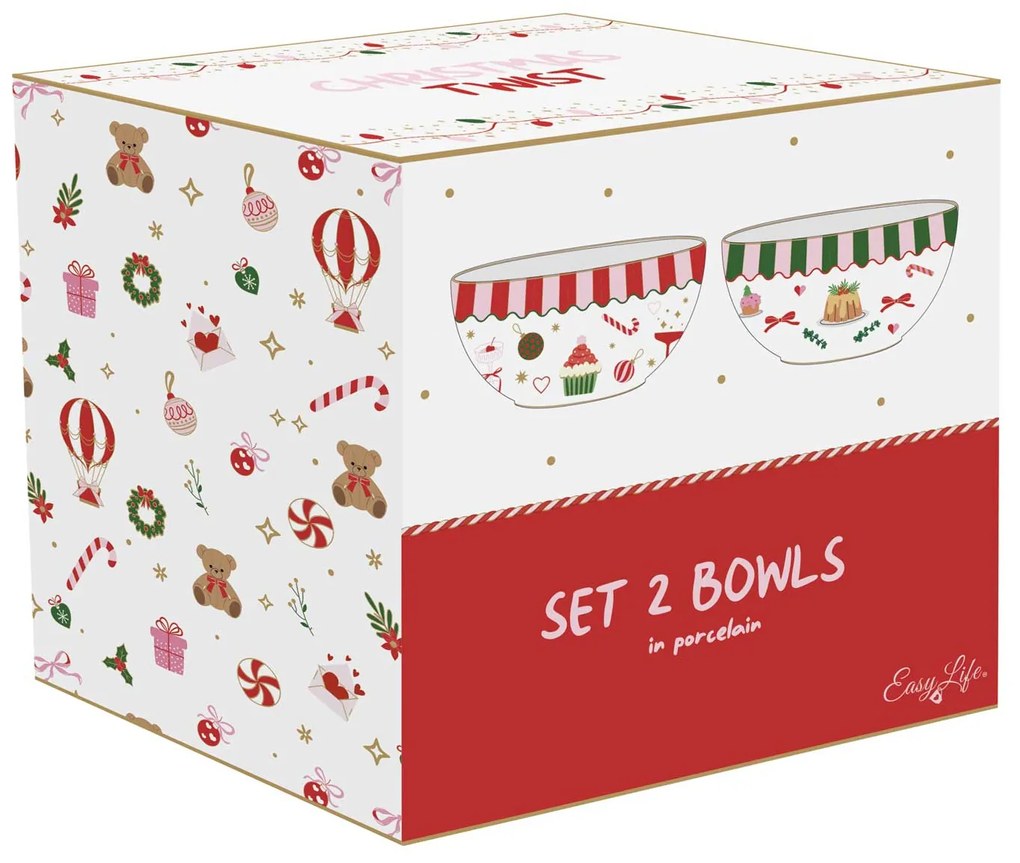 Karácsonyi Porcelán tálka 2 db szett 15 cm díszdobozban Christmas Twist