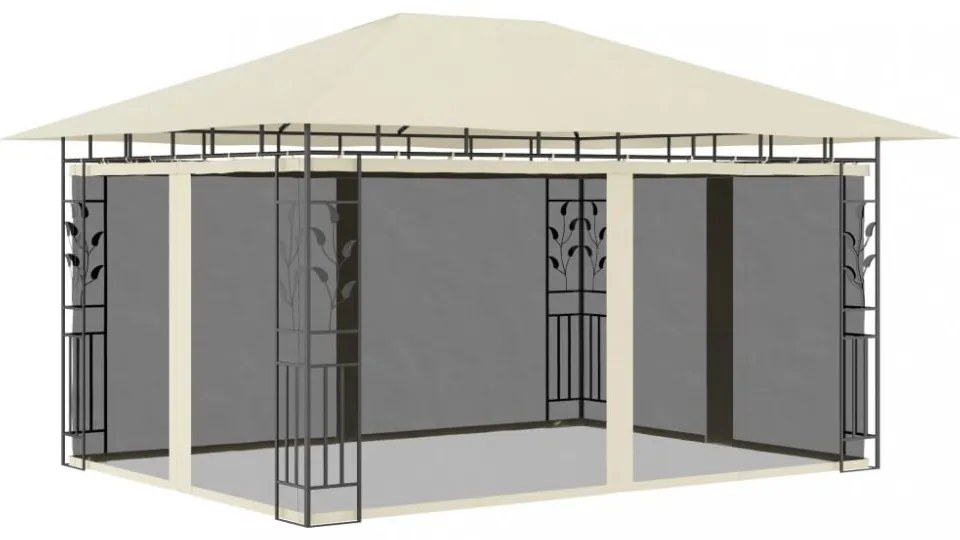 krémszínű pavilon szúnyoghálóval/LED fényfüzérrel 4x3x2,73 m