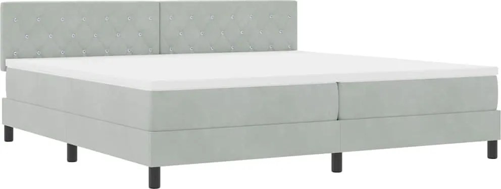 vidaXL LED Box Spring Ágy matracmal Világosszürke 200 x 200 cm Bársony