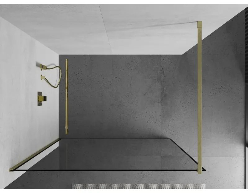 Mexen Kioto, Walk-In zuhany paraván 80 x 200 cm, 8 mm átlátszó üveg fekete mintás, arany matt profil, 800-080-101-55-70