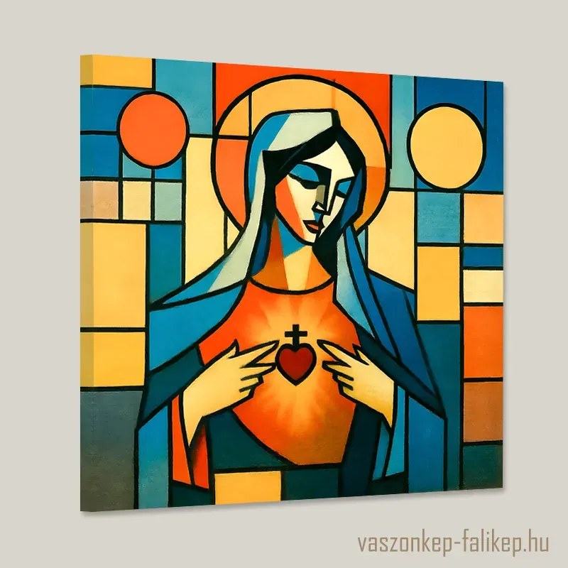 Szűz Mária szent szív falikép – Modern vallásos harmónia 40x40cm