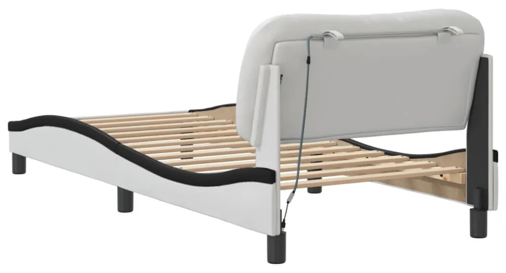 fehér és fekete műbőr ágykeret LED-világítással 90 x 200 cm