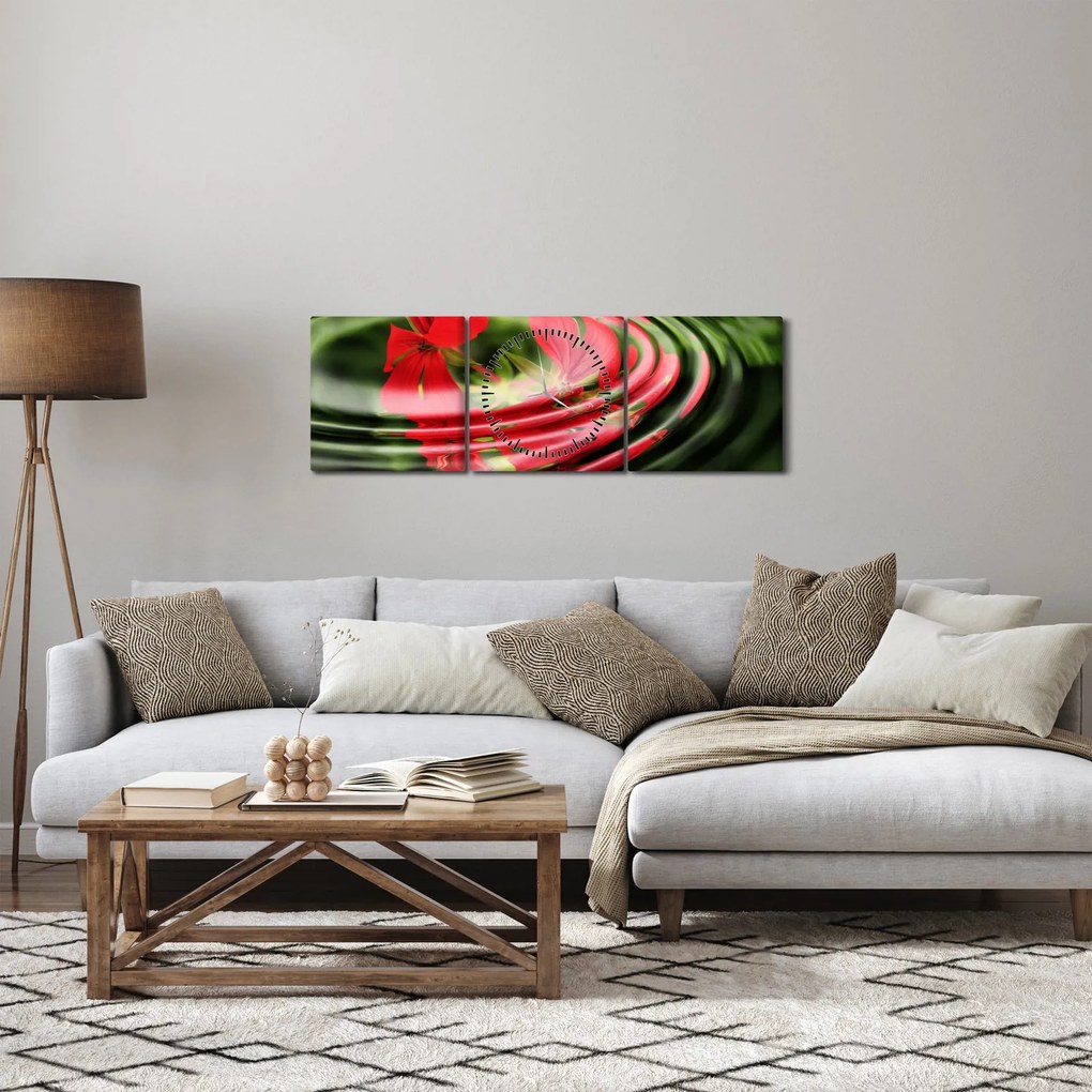 Absztrakt kép - virágok hullámokban (órával) (90x30 cm)