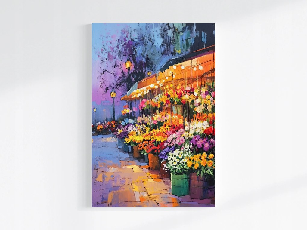 Poszter Város Utca Este Bolt Stand Virágok 80x120