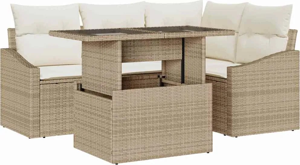 vidaXL Kerti Kanapé Szett párnával tárolóval 5 pcs Beige és krém