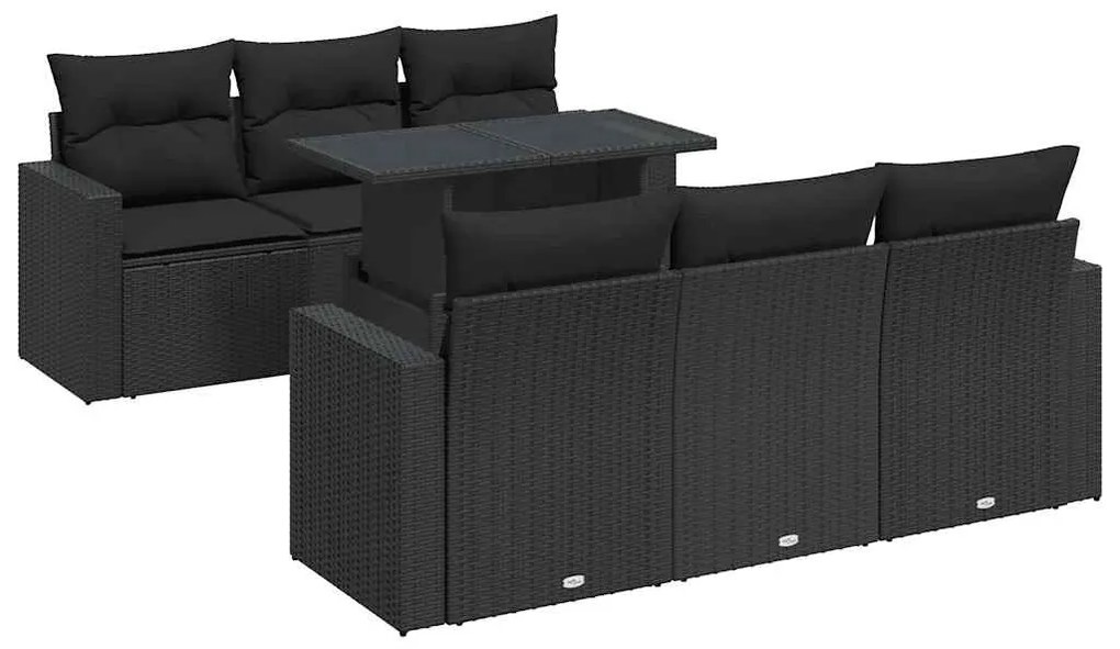 7 részes fekete polyrattan kerti ülőgarnitúra párnával