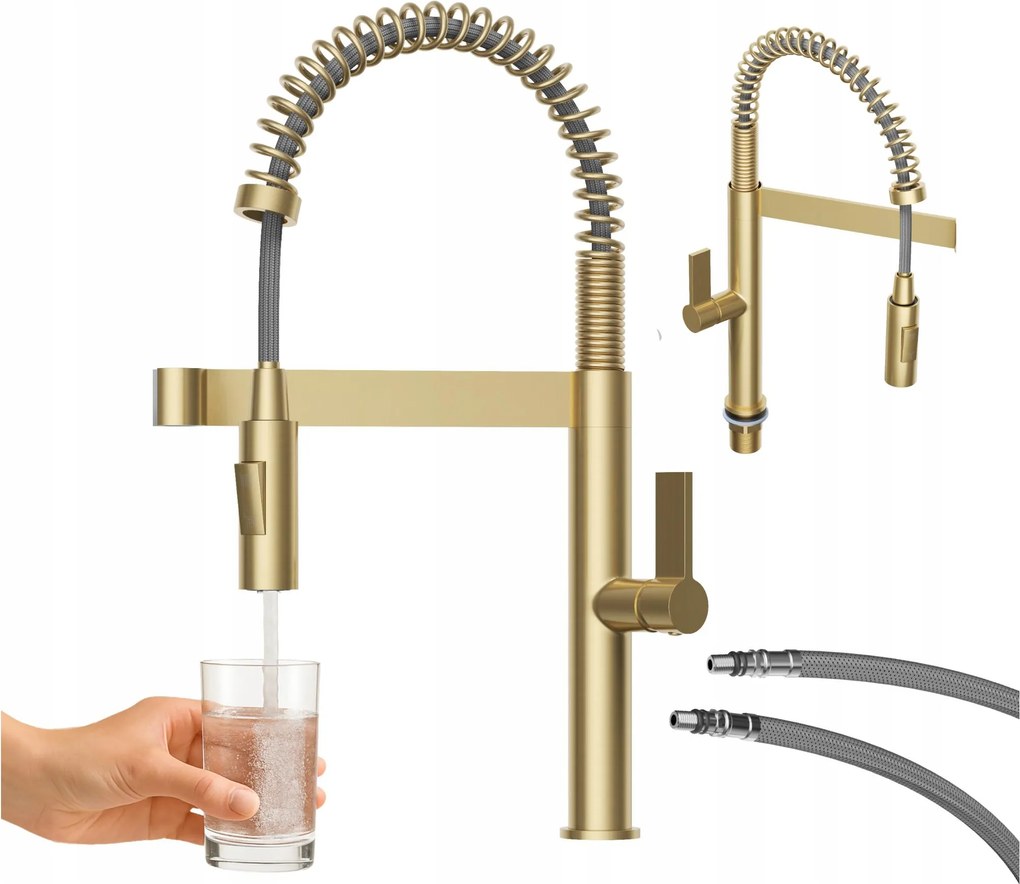 Konyhai csaptelep spirál kihúzható kifolyócső magas Arany Elara csaptelep