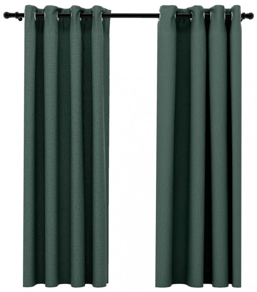 2 db zöld, vászonhatású sötétítőfüggöny fűzőkarikával 140 x 175 cm