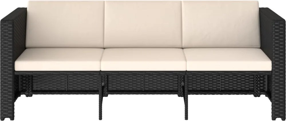4-részes fekete polyrattan kerti bútorszett párnákkal