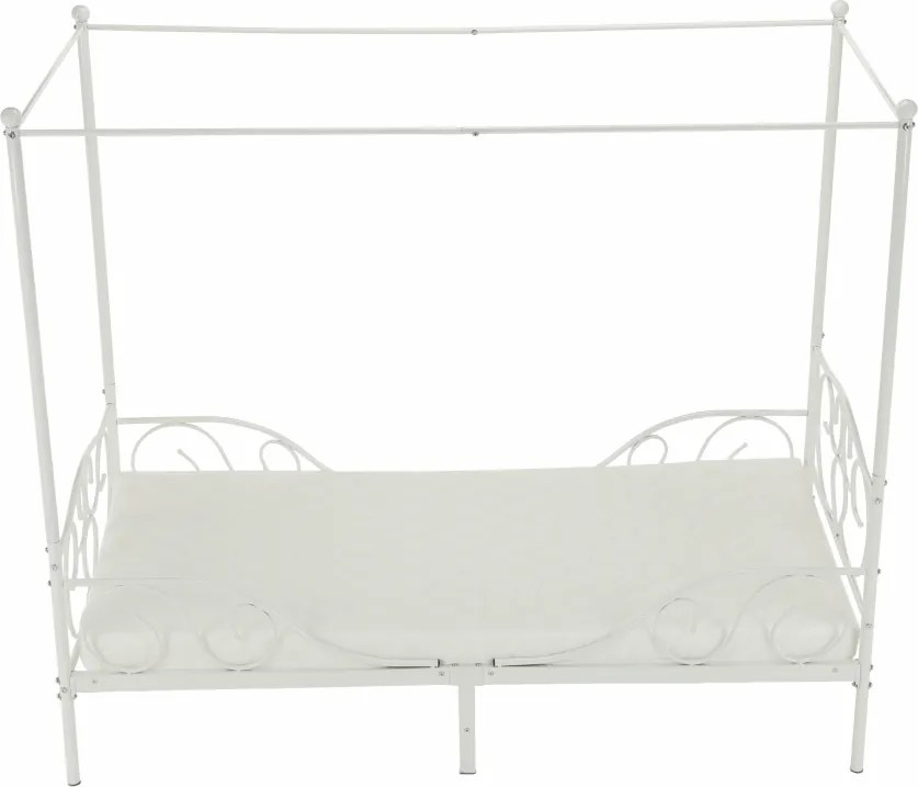 Fém ágyégbolttal, fehér, 90x200, ADELISA