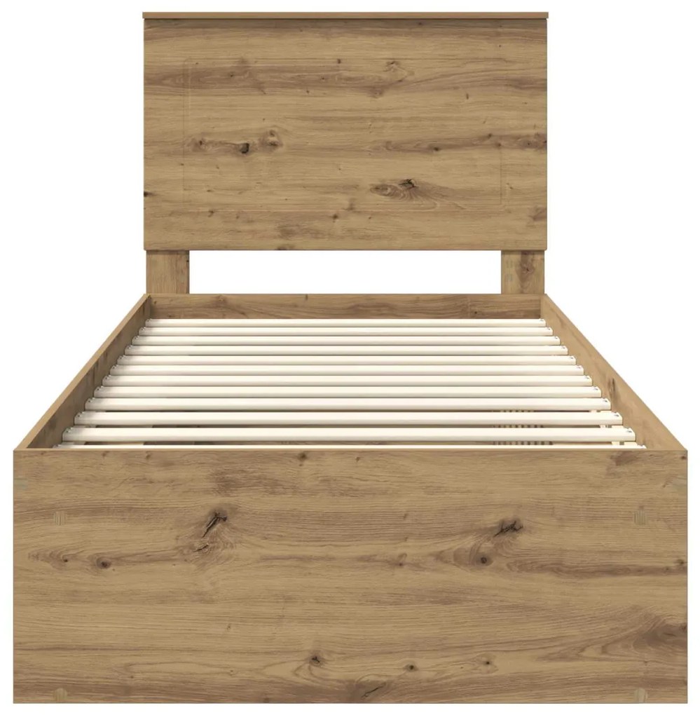 vidaXL Ágykeret fejtámlával Művészi tölgy 90 x 200 cm Tömör fenyőfa
