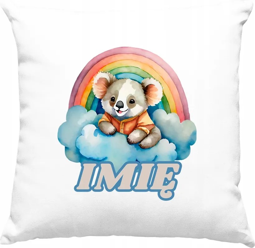 Gyerek párna Koala a szivárvány alatt +Név Fehér