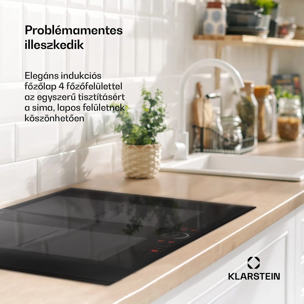 Klarstein Delicatessa 70 Flex, beépíthető indukciós főzőlap, 4 zóna, 7000 W, üvegkerámia