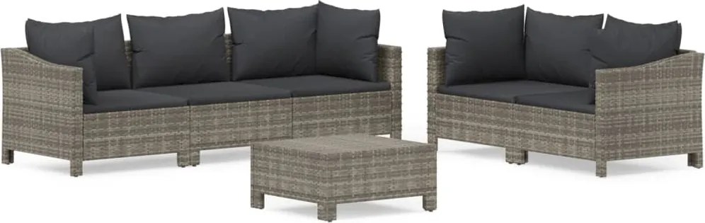 vidaXL 6 részes szürke polyrattan kerti ülőgarnitúra párnákkal