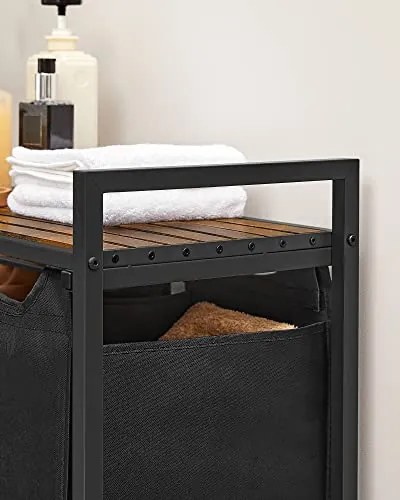 BERGEN ruháskosár polccal, 3x38l, fekete/barna SongmicsHome