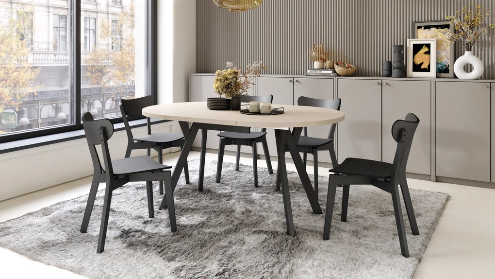 Mazzoni ALMO Bézs/fekete lábak - BŐVÍTHETŐ KEREK ASZTAL Y ALAKÚ LÁBAKKAL LOFT/IPARI STÍLUSÚ NAPPALIBA/ÉTKEZŐBE