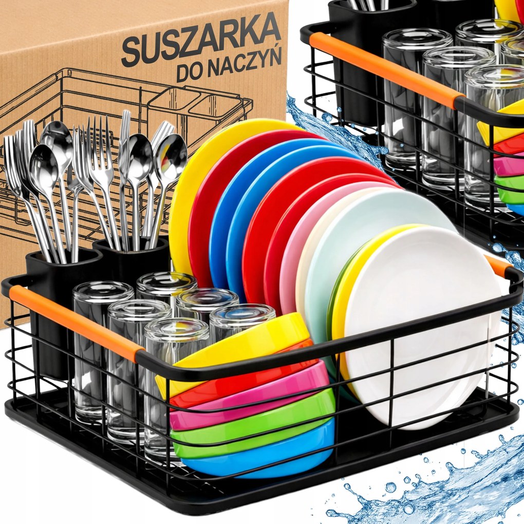 Edényszárító Csepegtető Tálca Tányér Evőeszköz Fekete Álló Nagy