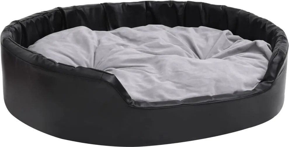 vidaXL fekete-szürke plüss és műbőr kutyaágy 99 x 89 x 21 cm