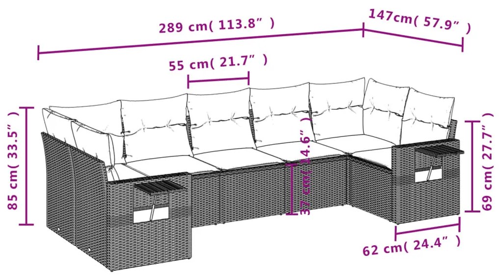 7 részes barna polyrattan kerti ülőgarnitúra párnákkal