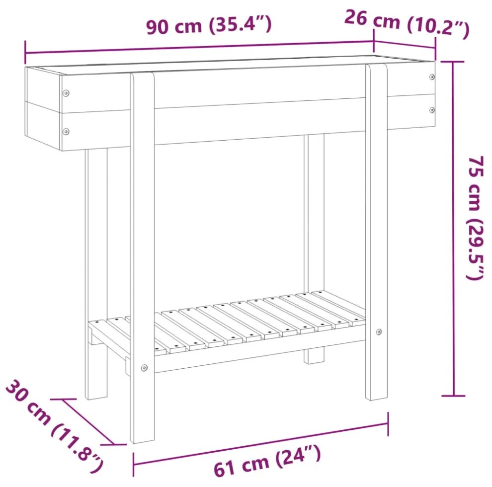 tömör akácfa kerti magaságyás 90 x 30 x 75 cm