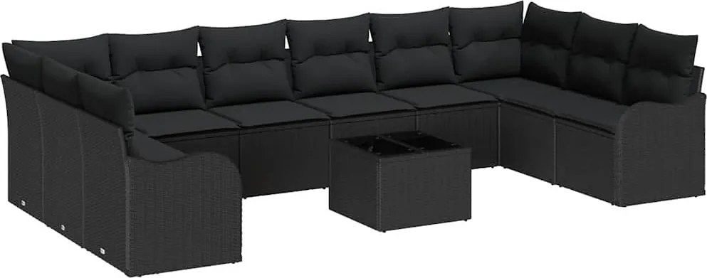 vidaXL Kerti Kanapé Szett tárolóval 11 pcs Fekete polirattan