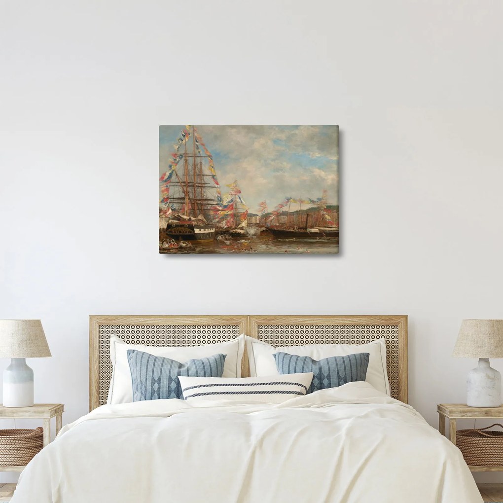 Kép - Eugène Boudin, Festival in the Harbor of Honfleur, reprodukciók (70x50 cm)