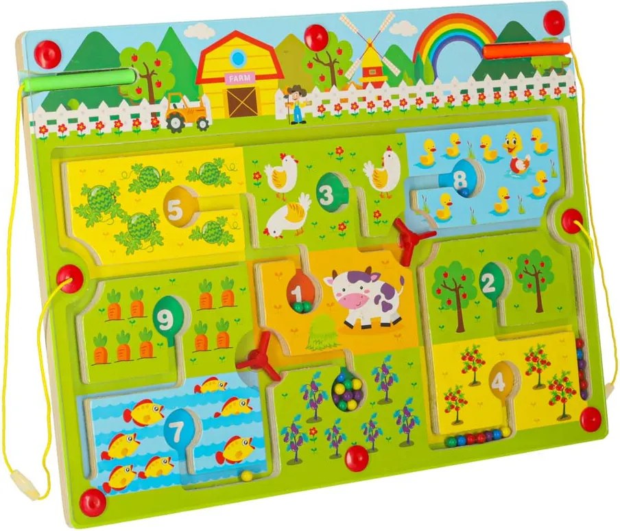 Mágneses labirintus fa társasjáték utazó farmra 2 játékosnak