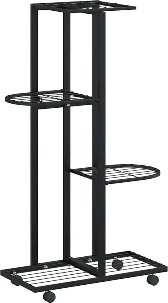 vidaXL 4 szintes fekete vas virágtartó állvány kerekekkel 44x23x80 cm