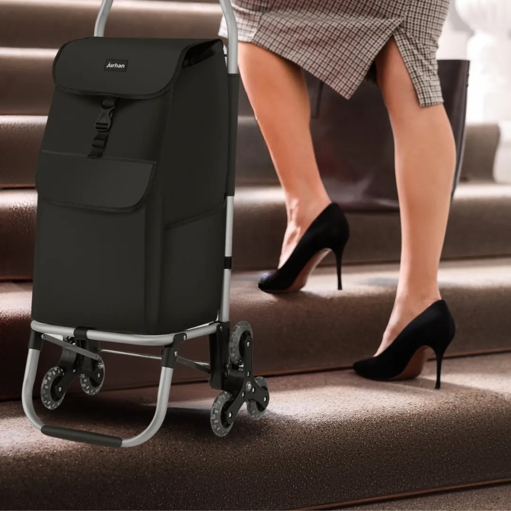 Jurhan Shopper bevásárlótáska, kerekeken, lépcsőhöz 45L, 101x45x39 cm, fekete
