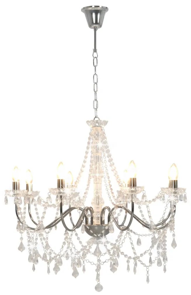 ezüstszínű csillár gyöngyökkel és 8 db E14 izzófoglalattal