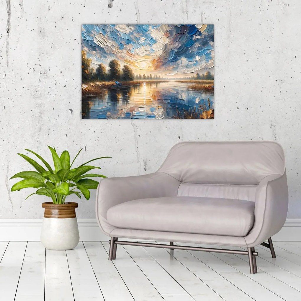 Üveg kép - Napfestmény a víz felett (70x50 cm)