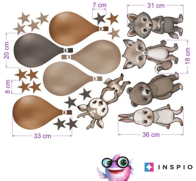 INSPIO Hőlégballon falmatrica állatkákkal