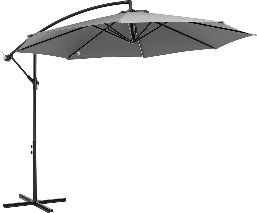 Outsunny Félkarú Napernyő Ø300 cm Dönthető Napernyő UV Védelemmel, Kézi Kurblis Napernyő Állvánnyal, Piac Napernyő Kert Napernyő Terasz Szürke | Aosom