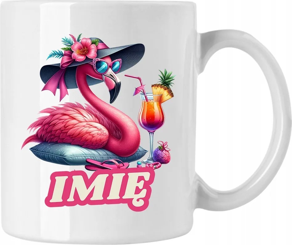 Ajándék bögre Rózsaszín Flamingó Név w2 Fehér 330ml